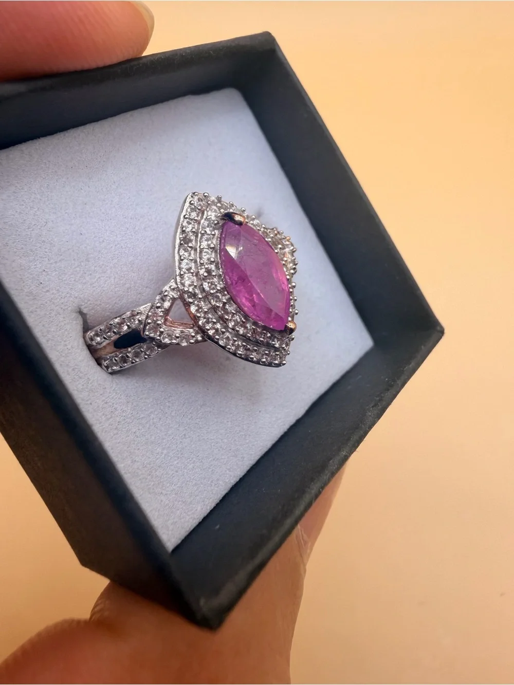 925 Sterling Silver pink Topaz & White Topaz Ring 10.25
